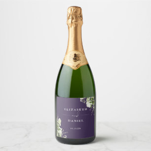 Elegant Purple Floral Greenery Wedding Sparkling Wine Label