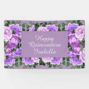 Elegant Purple Floral Happy Quinceañera  Banner
