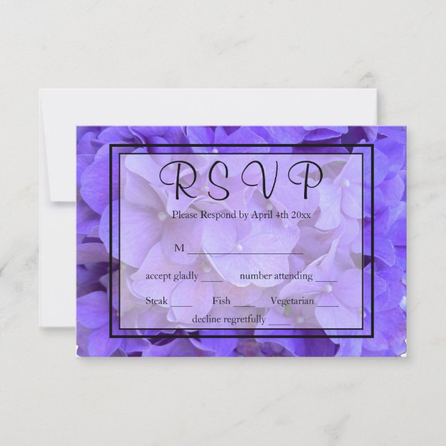 Elegant purple floral Hydrangeas Lavender RSVP (Front)