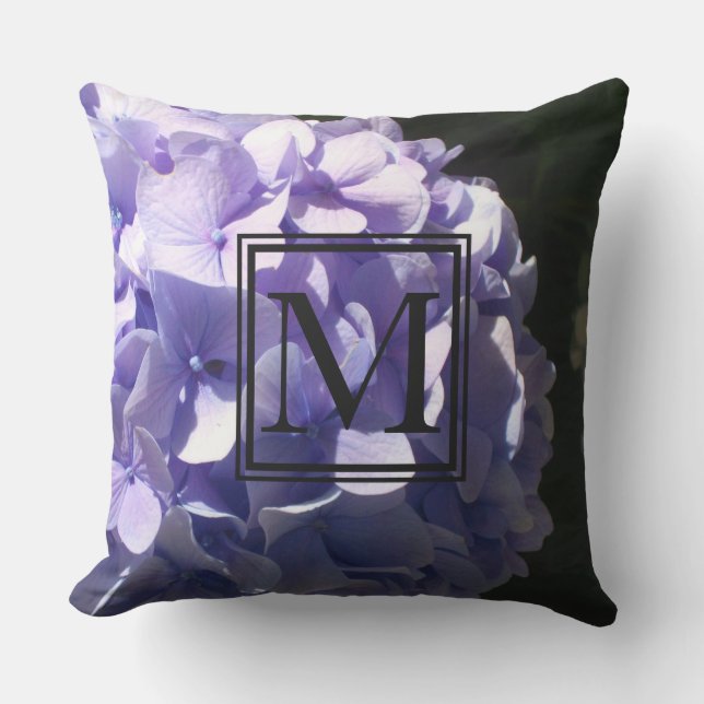Elegant Purple floral Hydrangeas monogram  Cushion (Front)