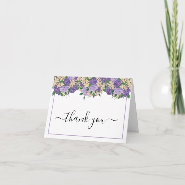 Elegant Purple Floral | Lace Birthday Party Thank You Card (Front)