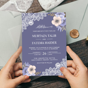 Elegant Purple Floral Lace Islamic Muslim Wedding Invitation
