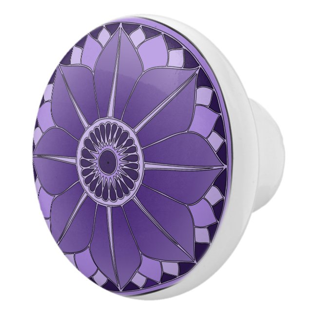 Elegant Purple Floral Lotus Mandala Ceramic Knob (Right)