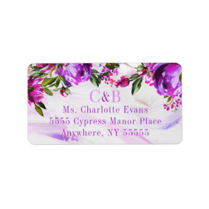 Elegant Purple Floral Monogram Address Label