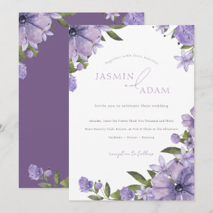 Elegant Purple Floral Monogram Wedding Invitation