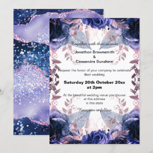 ELEGANT PURPLE FLORAL NAVY WEDDING INVITATION