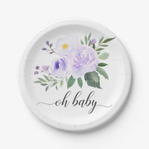 Elegant Purple Floral Oh Baby Shower Plate