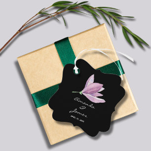 Elegant Purple Floral on Black Thank You Favour Tags