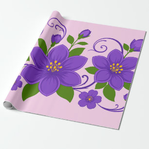 Elegant Purple Floral Ornament Pattern Wrapping Paper