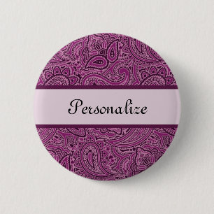 Elegant Purple Floral Paisley Pattern With Name 6 Cm Round Badge