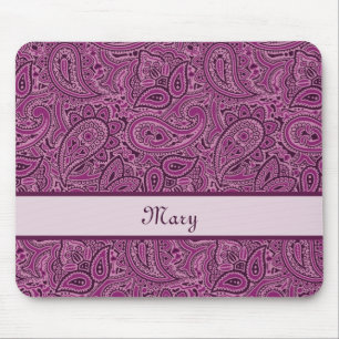 Elegant Purple Floral Paisley Pattern With Name Mouse Mat