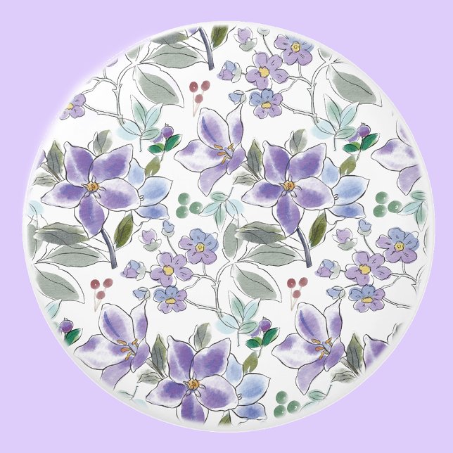 Elegant Purple Floral Pattern Drawer  Ceramic Knob (Creator Uploaded)