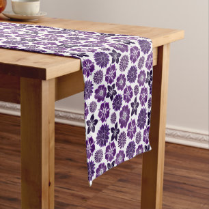 Elegant Purple Floral Pattern Short Table Runner