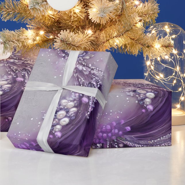 Elegant Purple Floral & Pearl Wrapping Paper (Holidays)