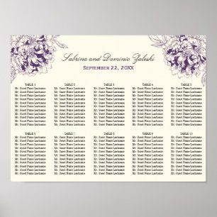 Elegant Purple Floral Peony Wedding Seating Poster