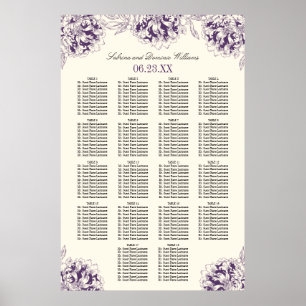 Elegant Purple Floral Peony Wedding Seating Poster