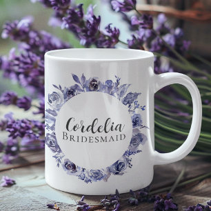 Elegant Purple Floral Personalised Bridesmaid Gift Coffee Mug