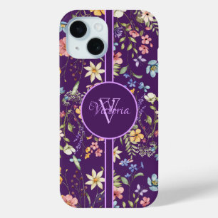 Elegant Purple Floral Personalised  iPhone 15 Case