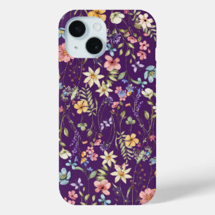 Elegant Purple Floral Personalised iPhone 15 Case