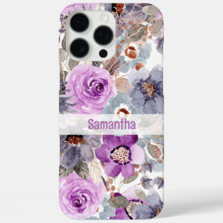 Elegant Purple Floral Personalised Name iPhone 16 Pro Max Case