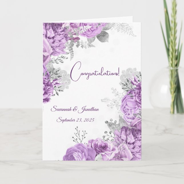 Elegant Purple Floral Personalised Wedding Card (Front)