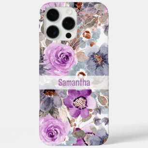 Elegant Purple Floral Personalized Name iPhone 16 Pro Max Case
