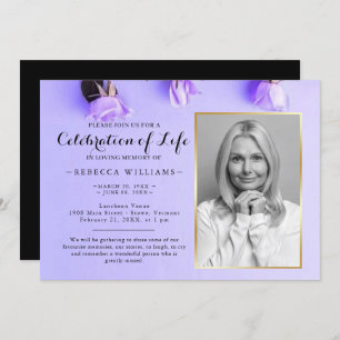 Elegant Purple Floral Photo Celebration of life Invitation