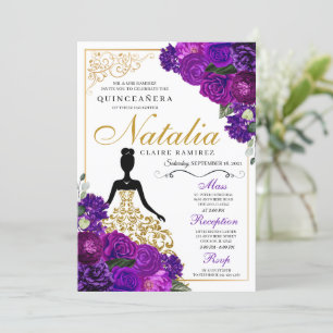Elegant Purple Floral Quinceanera Birthday Invitation