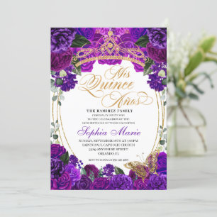 Elegant Purple Floral Quinceanera Birthday Invitation