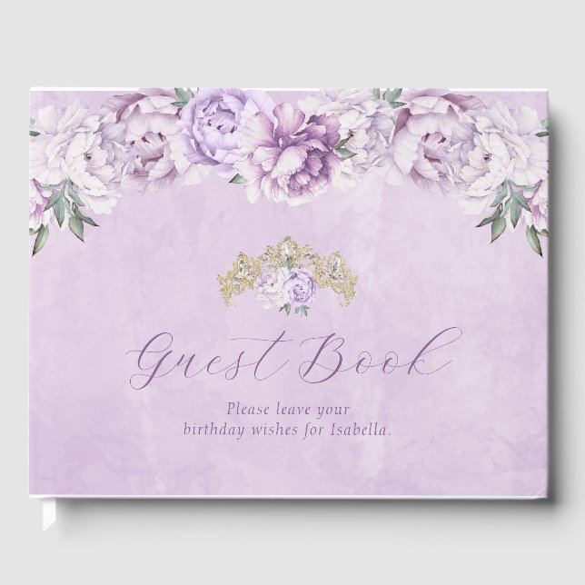 Elegant Purple Floral Quinceañera Guest Book (Front)