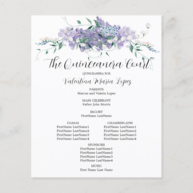 Elegant Purple Floral Quinceanera Program (Front)