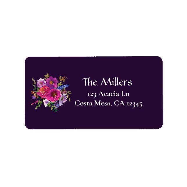 Elegant Purple Floral Return Address Label Wedding (Front)