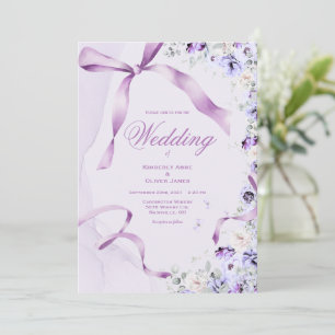Elegant Purple Floral Ribbons Wedding Invitation