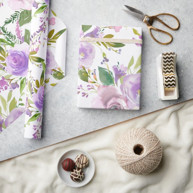 Elegant Purple Floral Rose Baby Shower Wrapping Paper (Crafts)