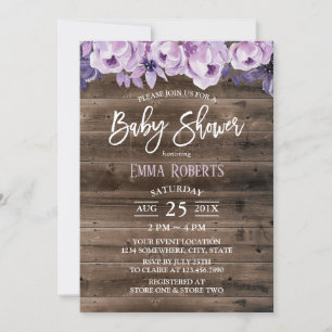 Elegant Purple Floral Rustic Barn Baby Shower Invitation