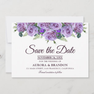 Elegant Purple Floral Save The Date Invitation