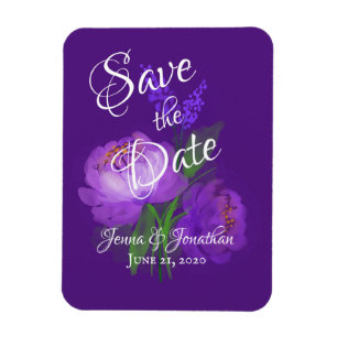Elegant Purple Floral Script Wedding Save the Date Magnet