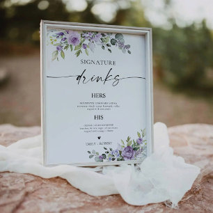 Elegant Purple Floral Signature Drinks Sign
