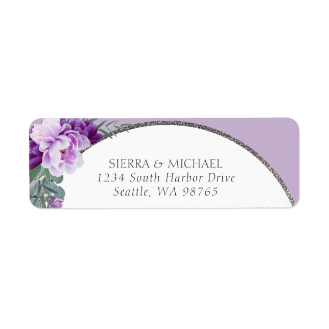 Elegant Purple Floral Silver Arch Return Address (Front)