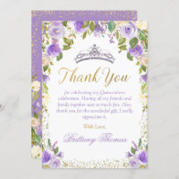 Elegant Purple Floral Sparkle Gold Quinceanera 