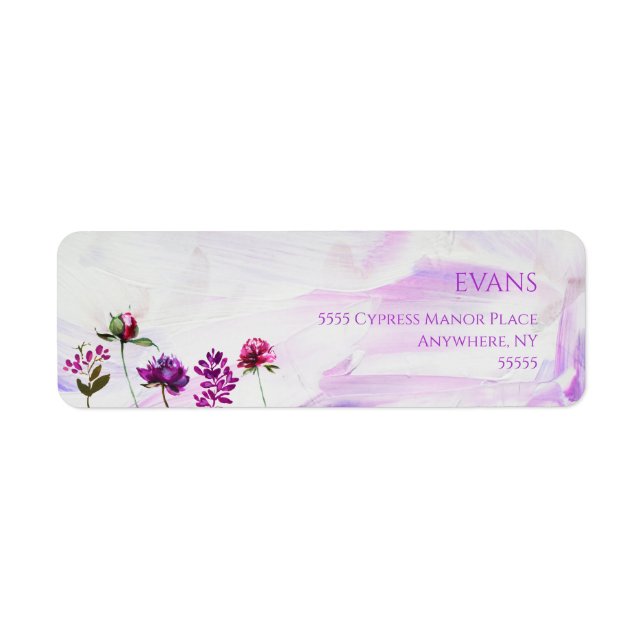 Elegant Purple Floral Stems Address Label (Front)