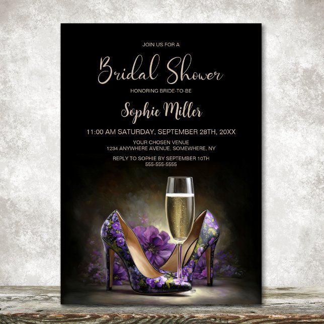 Elegant Purple Floral Stiletto Shoes Bridal Shower Invitation (Creator Uploaded)