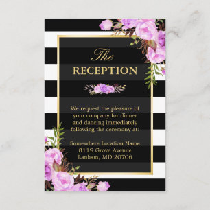 Elegant Purple Floral Stripes Wedding Reception Enclosure Card