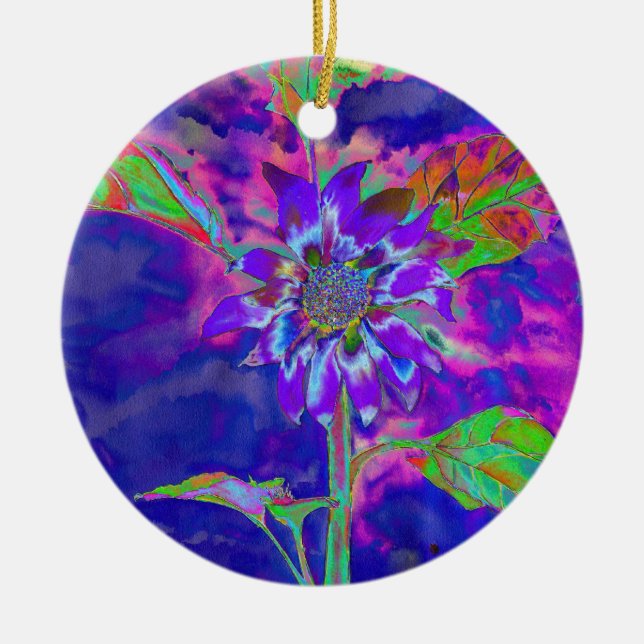 Elegant purple floral sunflower ceramic tree decoration (Front)