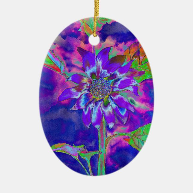 Elegant purple floral sunflower ceramic tree decoration (Front)
