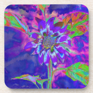 Elegant purple floral sunflower coaster
