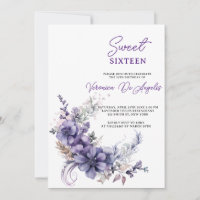 Elegant Purple Floral Sweet 16 Birthday Vintage 