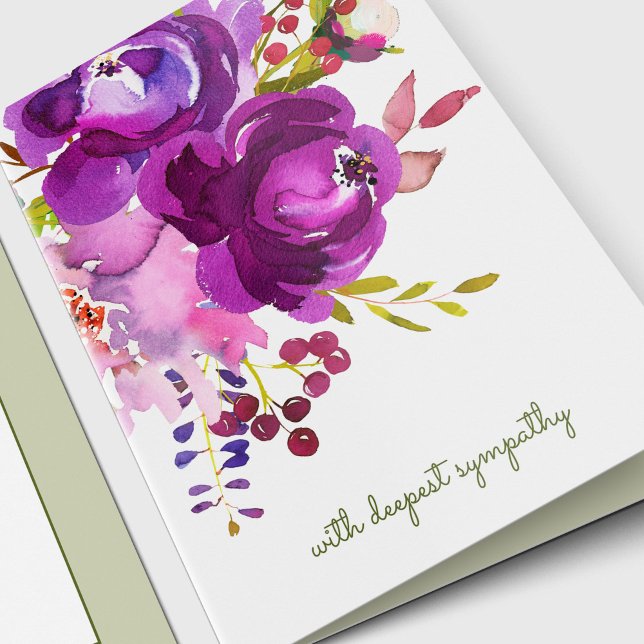 Elegant Purple Floral Sympathy Card (Memorial Bereavement Watercolor Purple Bouquet Sympathy Card )