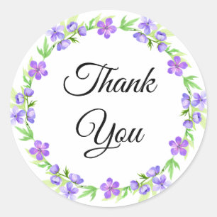 Elegant Purple Floral Thank You Classic Round Sticker