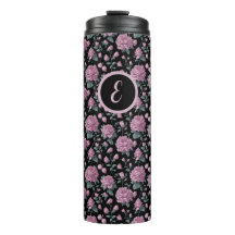 Elegant Purple Floral Thermal Tumbler with Initial